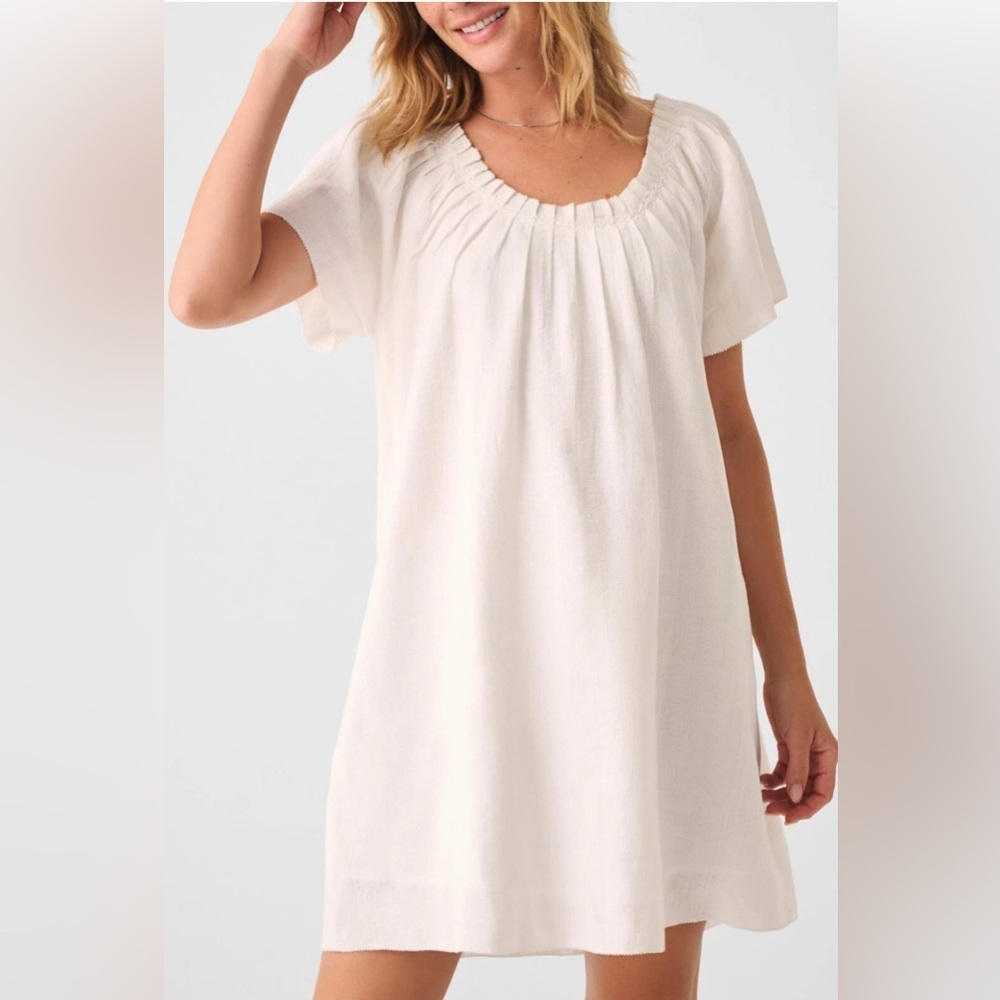 Faherty Annabelle Dress Large White Organic Cotton Textured Embroidered Neckline